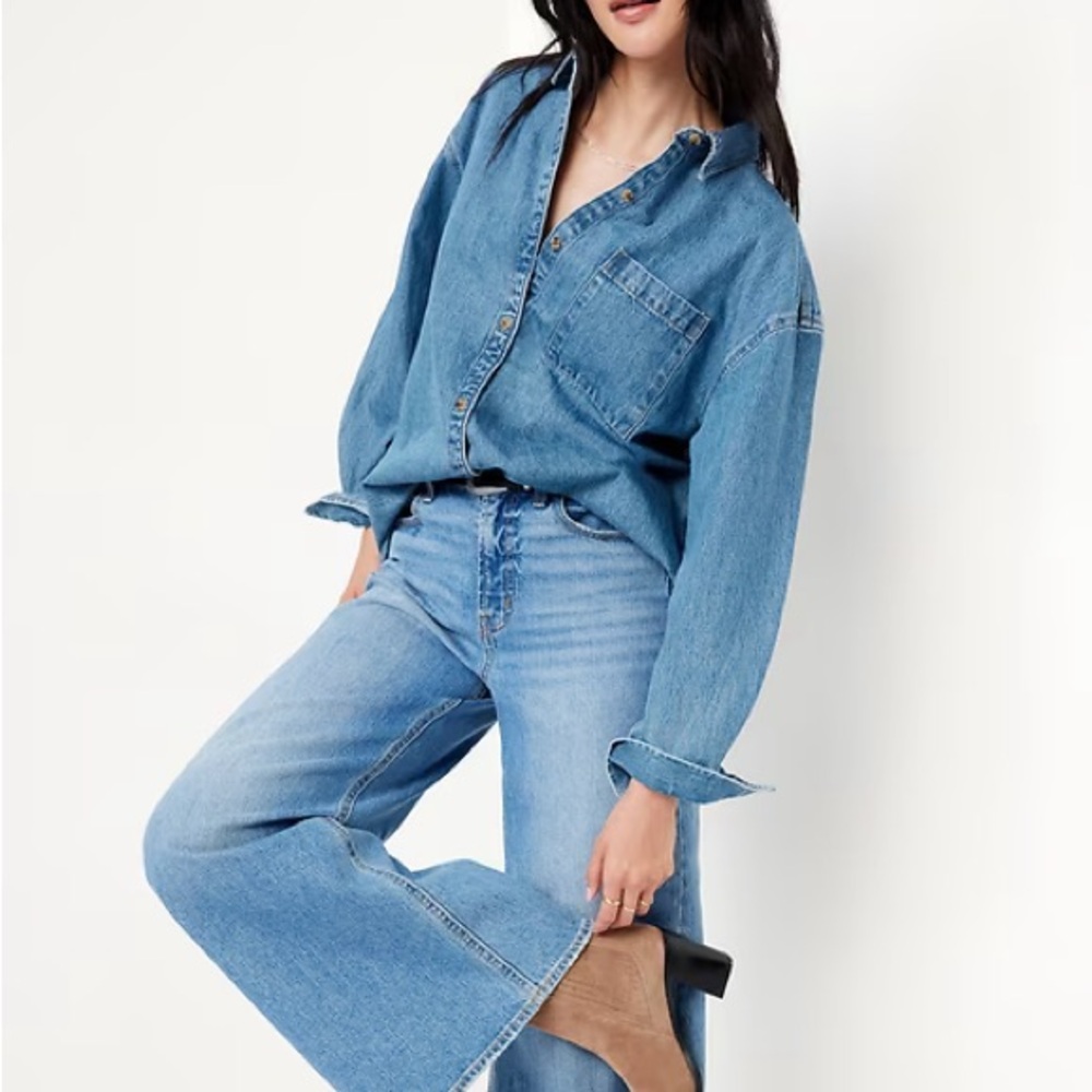 Oversized Boyfriend Button-Down Jean Shirt - Picture 2 of 4